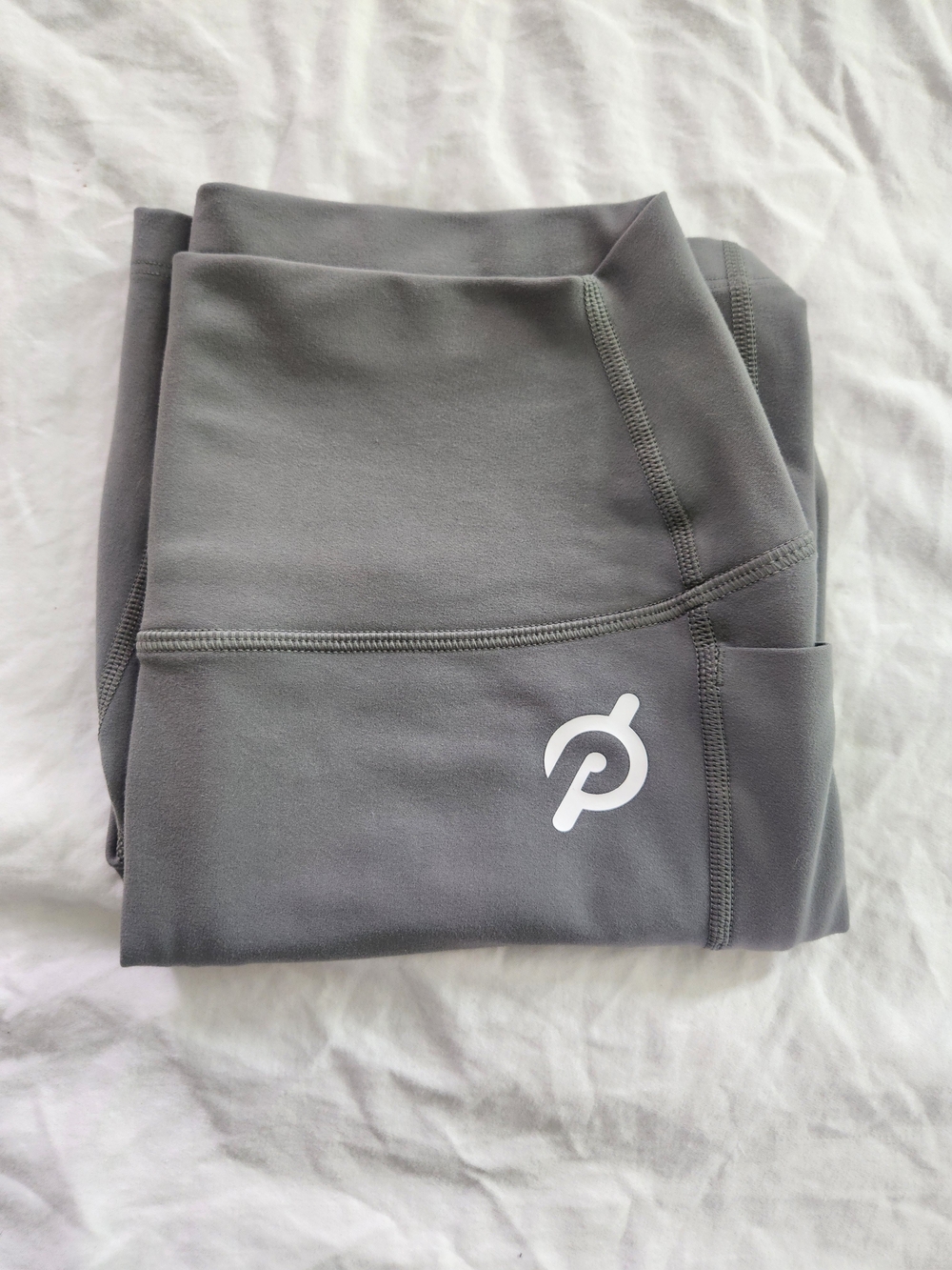 Peloton Women's High-Waist Gray Bike Shorts with Logo - Picture 2 of 3